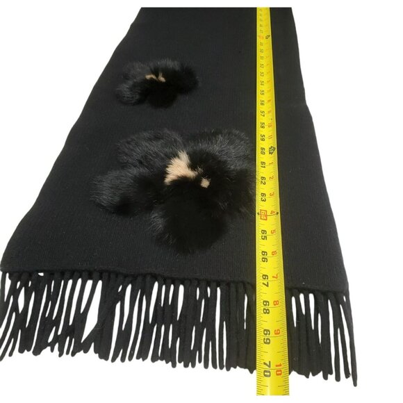 New Portolano Lambs Wool Blend Scarf Fur Flowers Angora Rabbit Black Wrap 12x70 - Picture 9 of 10
